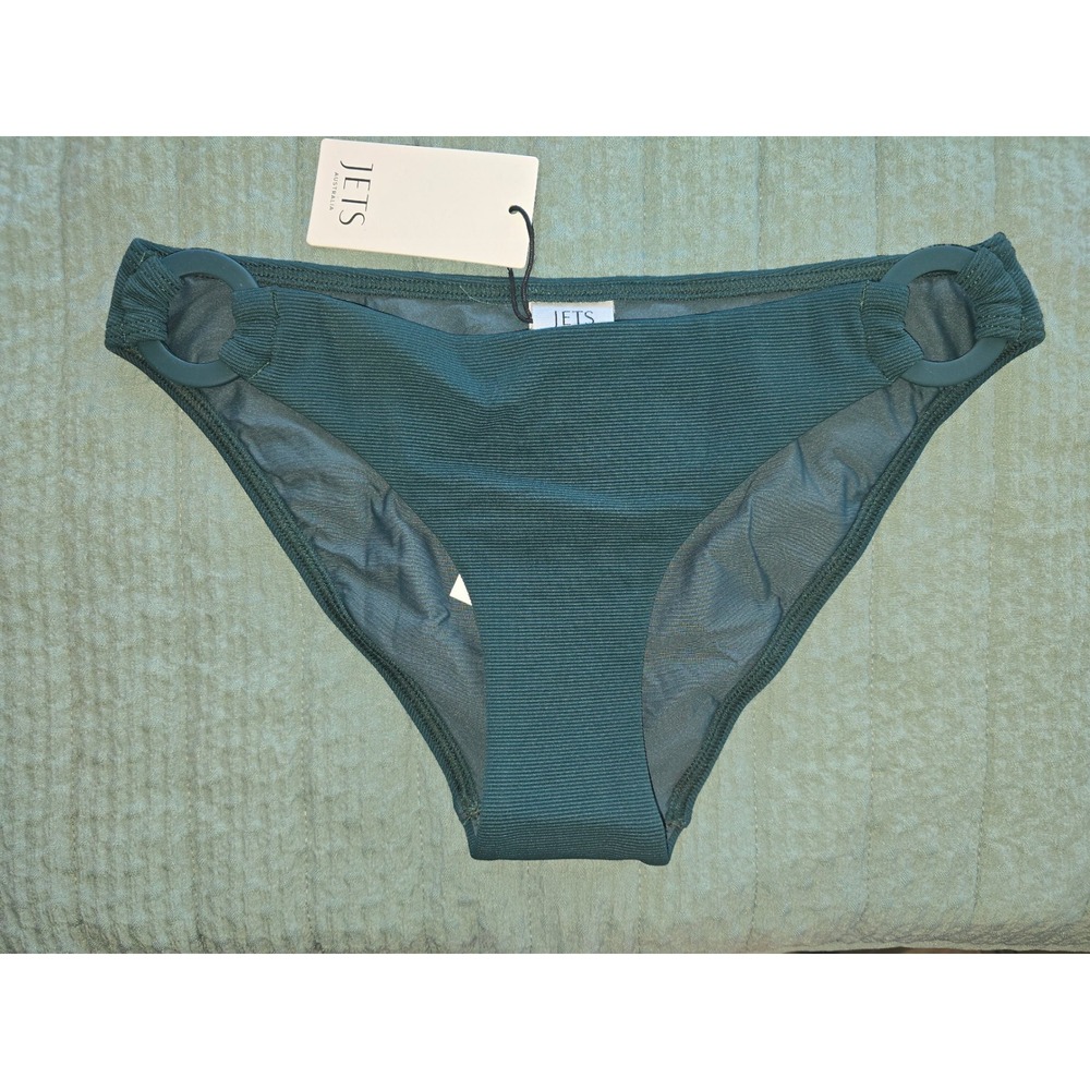 NWT JETS Bikini Bottom Green Ribbed W/ Ring Detail Women Size 10 (US 6)